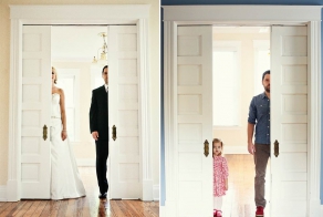 A man re-created his wedding photos with their young daughter
