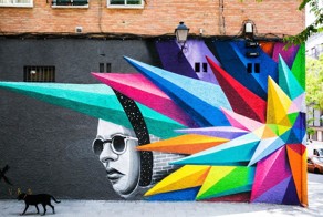 Vibrant Geometric Street Art by Okudart in Madrid