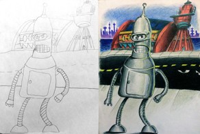 Loving Dad Takes His Kids' Drawings And Colors Them In During Business