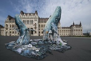 Greenpeace Protest Plastic Pollution With Lifesize Whales In Budapest