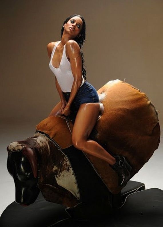 Girl rides bull