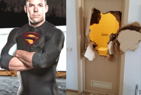 Американский бобслеист разбивший дверь (фотошоп)