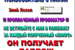 Пользователь с ником ~Злий Хохол~ провокатор
