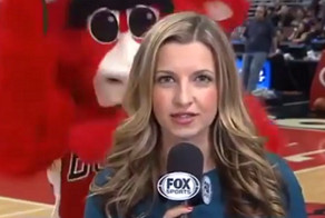 Талисман команды троллит репортера 