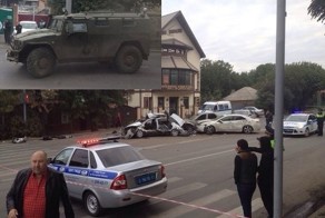 Бронеавтомобиль "Тигр" протаранил несколько автомобилей