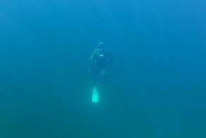 Подводная охота на очень прозрачном карьере