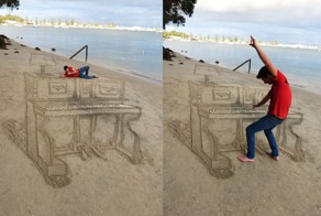 Новый 3D шедевр от художника Jamie Harkins - Sand piano.