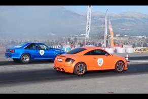 Mustang 1965 vs Audi TT (вылет Мустанга) 