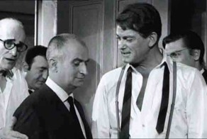 Жан Маре и Луи де Фюнес на съёмках Фантомаса 