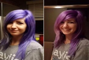 Синий или фиолетовый: девушка меняет цвет волос за несколько секунд