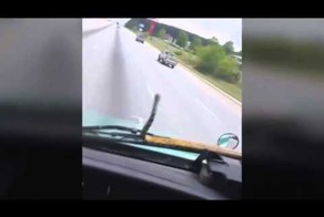 Необычный попутчик на капоте грузовика