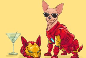 Художник рисует собак в образах супергероев из комиксов Marvel