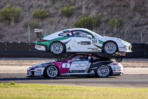 Гоночный Porsche заехал на крышу соперника
