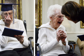 97-летняя старушка разрыдалась от счастья, когда, наконец, получила свой диплом об окончании школы