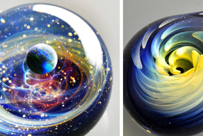 Планеты Солнечной системы и цветы, заключённые в стекло. Потрясающая и тонкая работа!