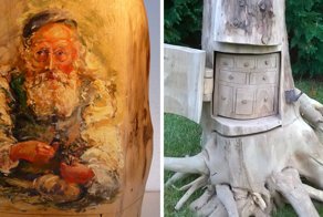 Мужчина мастерит оригинальные шкафы из цельного дерева