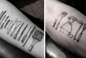 Тату-мастер из Южной Кореи делает клиентам татуировки с их рабочими инструментами