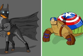 Забавные иллюстрации с животными в роли известных супергероев