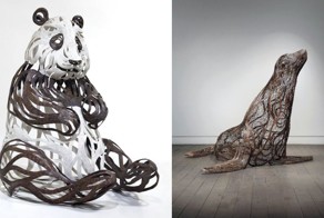 Невероятно динамичные скульптуры животных из металлических полос от Сон Хун Кана