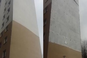 Мы кладём на совесть: сильный ветер сорвал часть стены дома в Варшаве