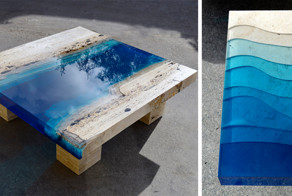 Уникальные столы из травертина и смолы, напоминающие лагуны