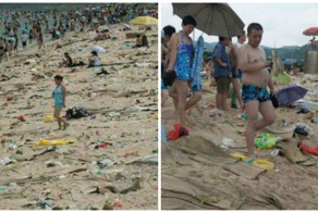 Вот так выглядит очень грязный пляж в Китае