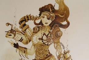 Художница рисует стимпанк, используя только натуральный кофе