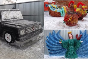Заключённые слепили из снега «Гелендваген» и танк