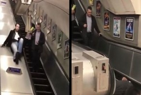 Как не стоит спускаться по эскалатору, когда ты пьян
