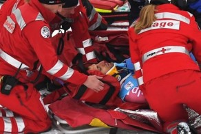 Жуткое падения французского горнолыжника