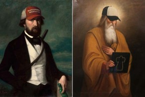 Художник вносит новые детали в старые картины, которые он купил на барахолке