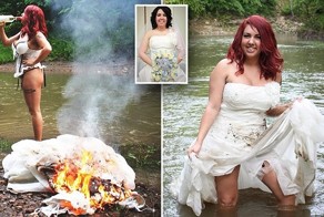 Девушка отпраздновала развод фотосессией с сожжением свадебного платья