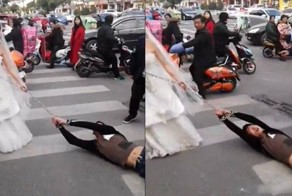 Разгневанной невесте пришлось тащить жениха на свадьбу в цепях