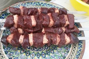 Шашлык из печени с курдюком