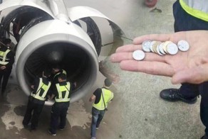 Пожилая китаянка бросила "на счастье" монеты в двигатель самолета