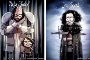Персонажи из сериала «Игра престолов», оформленные в стиле режиссера Тима Бёртона
