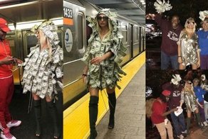 Модель Playboy прошлась по метро Нью-Йорка в платье из денег