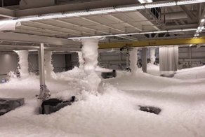 Впечатляющее испытание системы пожаротушения