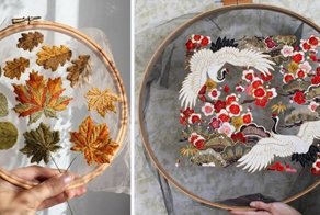 Художница вышивает красивые картины