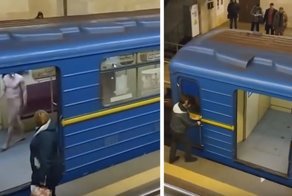 Голый мужик попытался угнать состав метро: видео