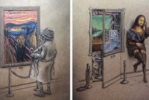 Французский художник перерисовывает классические известные картины, изображая их в весьма неожиданно