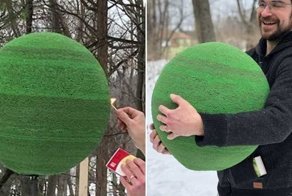 Парень склеил шар из 42 тысяч спичек ради фееричного зрелища