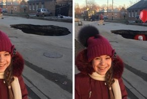 Школьница у провала в Таганроге стала героиней фотожаб