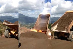 Заземлился: самосвал задел провода кузовом