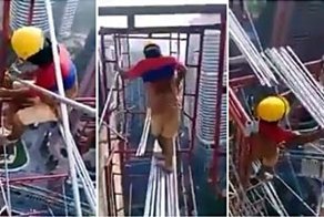 Бесстрашные индонезийские строители возводят леса на огромной высоте