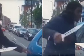 Видео: машина сбила велосипедиста, у которого оказался внушительный нож