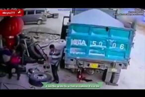 Мужчина подлетел в воздух от взрыва автомобильной шины!