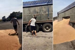 Водитель зерновоза отказался платить полицейским и назло высыпал груз прямо на дорогу