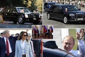 Президентский лимузин "Кортеж" и Cadillac One "Зверь" в Хельсинки