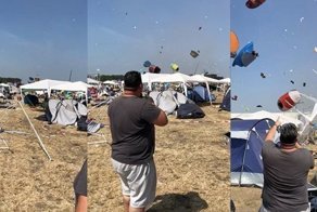 Небольшой торнадо поднял в воздух палаточный городок в Германии